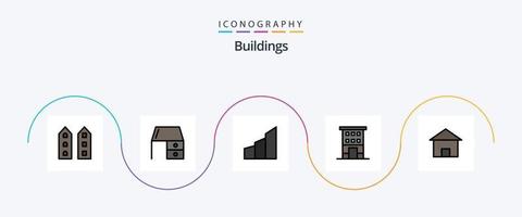 la línea de edificios llenó el paquete de iconos planos 5 que incluye la casa. edificio. escritorio de oficina. edificios de oficinas. edificios vector