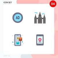 Set of 4 Commercial Flat Icons pack for ad purchase digital house mobile Editable Vector Design Elements