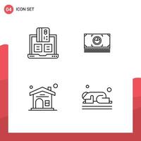 4 Universal Line Signs Symbols of banking home notebook bundle real estate Editable Vector Design Elements