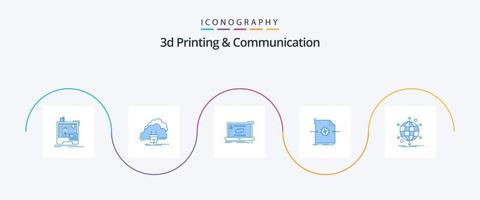 3d Printing And Communication Blue 5 Icon Pack Including file. 3d. network. synchronization. link vector