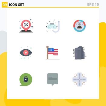 Flat Color Pack of 9 Universal Symbols of server user summer profile people Editable Vector Design Elements