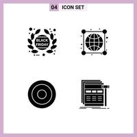 Mobile Interface Solid Glyph Set of 4 Pictograms of tag basic label globe line Editable Vector Design Elements