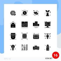 16 Thematic Vector Solid Glyphs and Editable Symbols of cottage villa plant transaction nature february Editable Vector Design Elements