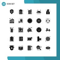 Modern Set of 25 Solid Glyphs Pictograph of folder document shop weather cloud Editable Vector Design Elements