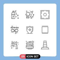 Modern Set of 9 Outlines and symbols such as shield sign photo hospital lead Editable Vector Design Elements