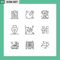 Group of 9 Outlines Signs and Symbols for skills chart award analytics pen Editable Vector Design Elements