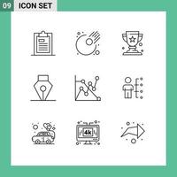 Group of 9 Outlines Signs and Symbols for skills chart award analytics pen Editable Vector Design Elements