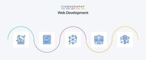 paquete de iconos azul 5 de desarrollo web que incluye búsqueda. desarrollo. datos. mapa. Internet vector