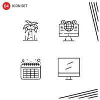 Pictogram Set of 4 Simple Filledline Flat Colors of palm date website social media computer Editable Vector Design Elements