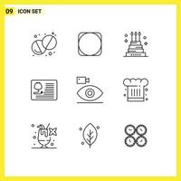 Universal Icon Symbols Group of 9 Modern Outlines of cam healthcare celebration cardiology stethoscope Editable Vector Design Elements