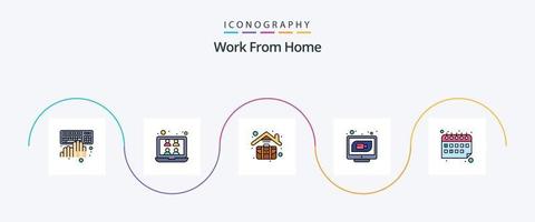 Work From Home Line Filled Flat 5 Icon Pack Including web. internet. video. communication. work home vector