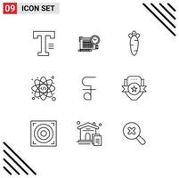 Pack of 9 Modern Outlines Signs and Symbols for Web Print Media such as money reil carrot coding web Editable Vector Design Elements