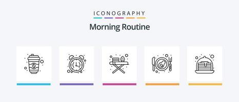 paquete de iconos de la línea 5 de rutina matutina que incluye recordatorio. móvil. informe. cuidado. loción. diseño de iconos creativos vector
