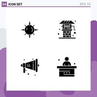 User Interface Pack of 4 Basic Solid Glyphs of sun speaker agriculture well classroom Editable Vector Design Elements