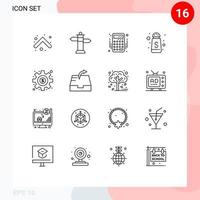 Editable Vector Line Pack of 16 Simple Outlines of mail gear accounts dollar sugar Editable Vector Design Elements