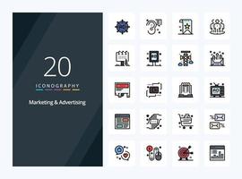 20 Marketing And Advertising line Filled icon for presentation vector