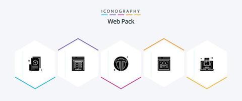 Web Pack 25 Glyph icon pack including web lock. page lock. data storage. information security. user vector