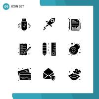 Mobile Interface Solid Glyph Set of 9 Pictograms of draw shopping balance paper ecommerce Editable Vector Design Elements