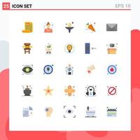 25 Universal Flat Color Signs Symbols of user interface career vegetable carrot Editable Vector Design Elements