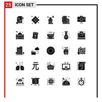 Group of 25 Modern Solid Glyphs Set for camcorder skyscraper balance office mindfulness Editable Vector Design Elements