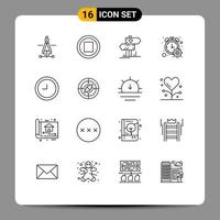 Pictogram Set of 16 Simple Outlines of navigation clock love timer progress Editable Vector Design Elements