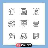 9 User Interface Outline Pack of modern Signs and Symbols of queen jewel notebook crown summer Editable Vector Design Elements