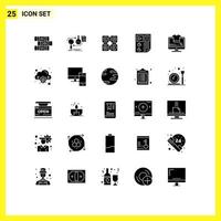 Pictogram Set of 25 Simple Solid Glyphs of monitor report code page data Editable Vector Design Elements