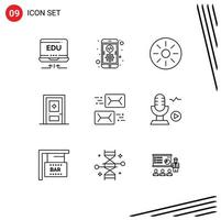 Universal Icon Symbols Group of 9 Modern Outlines of communication door drink construction building Editable Vector Design Elements