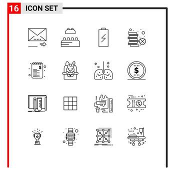 User Interface Pack of 16 Basic Outlines of commerce money charge irish coin Editable Vector Design Elements