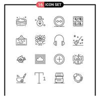 Modern Set of 16 Outlines Pictograph of hang frame frame health diet Editable Vector Design Elements