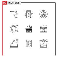 9 Universal Outlines Set for Web and Mobile Applications transport shipping investment conveyance network Editable Vector Design Elements