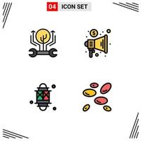 Set of 4 Modern UI Icons Symbols Signs for development lantern hack marketing ramadan Editable Vector Design Elements