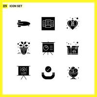 9 Universal Solid Glyphs Set for Web and Mobile Applications box board heart analytics office Editable Vector Design Elements