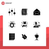 9 iconos creativos, signos y símbolos modernos de ropa, correo manual, compra, adquisición, elementos de diseño vectorial editables vector