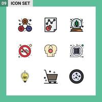 Set of 9 Modern UI Icons Symbols Signs for mind brain christmas sign cigarette Editable Vector Design Elements