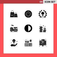 9 User Interface Solid Glyph Pack of modern Signs and Symbols of space transport computing quad leaf Editable Vector Design Elements