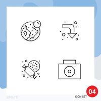 Stock Vector Icon Pack of 4 Line Signs and Symbols for earth candy moon right suitcase Editable Vector Design Elements