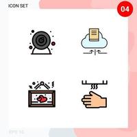 4 User Interface Filledline Flat Color Pack of modern Signs and Symbols of camera heart cloud notebook romantic Editable Vector Design Elements