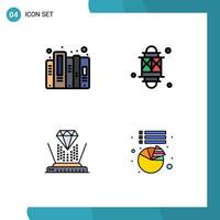 Group of 4 Modern Filledline Flat Colors Set for history hologram files ramadan technology Editable Vector Design Elements