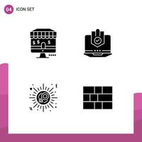 4 Solid Glyph concept for Websites Mobile and Apps online security antivirus laptop sign Editable Vector Design Elements