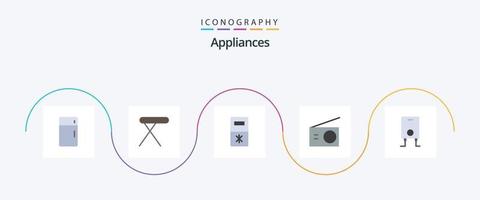 paquete de iconos flat 5 de electrodomésticos que incluye calentador. radio. mesa. casa. accesorios vector