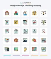 Creative Design Thinking And D Printing Modeling 25 Line FIlled icon pack  Such As pencil. bulb. user. nuclear. atom vector