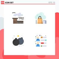 Set of 4 Modern UI Icons Symbols Signs for factory fun cloud bag play Editable Vector Design Elements