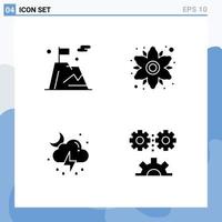 Group of 4 Modern Solid Glyphs Set for business weather mountain flower cloud Editable Vector Design Elements