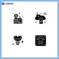 Set of 4 Commercial Solid Glyphs pack for cryptocurrency balloon business c digital heart Editable Vector Design Elements