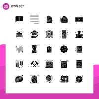 Solid Glyph Pack of 25 Universal Symbols of video film clip letter message Editable Vector Design Elements