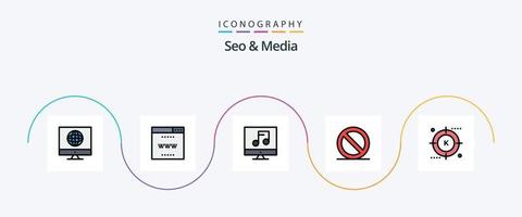 Seo and Media Line Filled Flat 5 Icon Pack Including media. engine. audio. stop. close vector