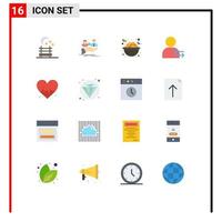 conjunto de 16 iconos modernos de la interfaz de usuario símbolos signos para el corazón derecho comida izquierda hombre paquete editable de elementos creativos de diseño de vectores