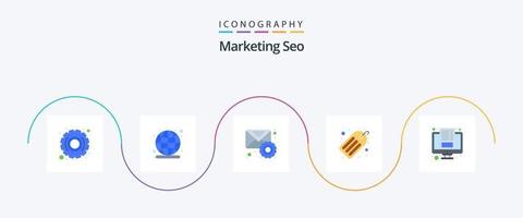 paquete de iconos de marketing seo flat 5 que incluye blog. palabras clave óptimas. Email. etiquetas palabras clave vector