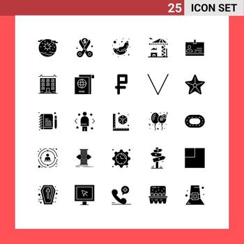 Pictogram Set of 25 Simple Solid Glyphs of building real reduction crane sausage Editable Vector Design Elements